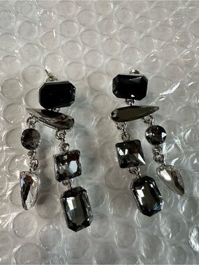 Gunmetal Crystal Chandelier Earrings - Women Jewelry